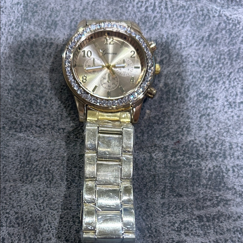 Silver and Gold Watch with Crystal Accents